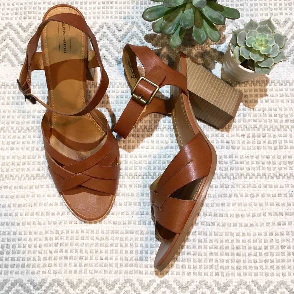 Melrose and Market Brown Leather Heel Sandal